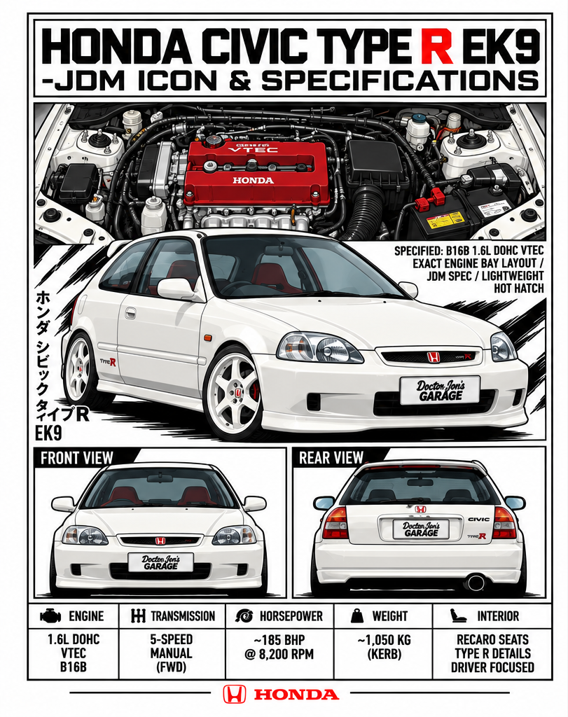 Honda Civic Type R EK9 Graphic T-Shirt — White