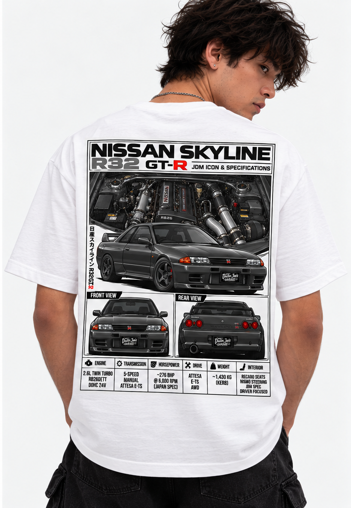 Nissan Skyline R32 GT-R Graphic T-Shirt — White