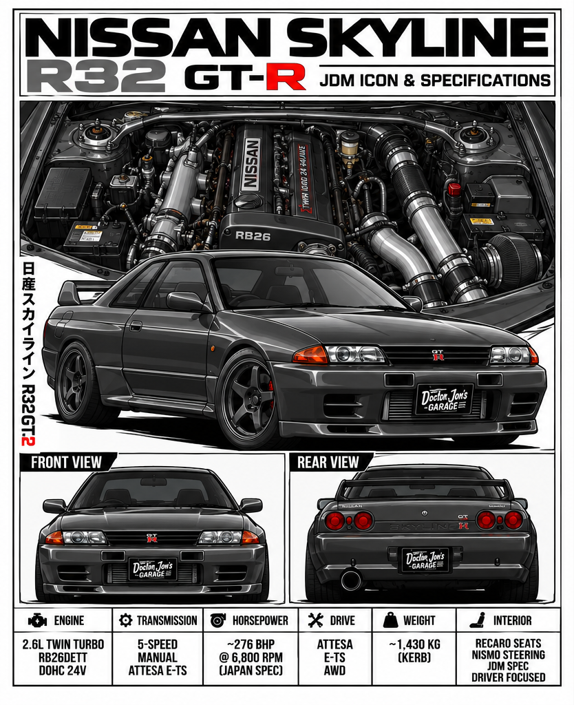 Nissan Skyline R32 GT-R Graphic T-Shirt — White