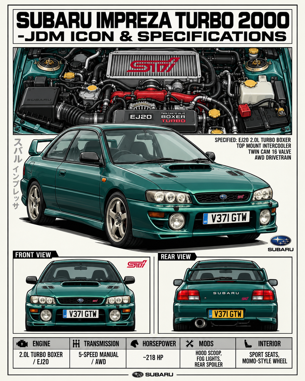 Subaru Impreza Turbo 2000 Graphic T-Shirt — White