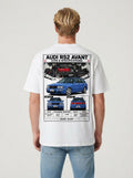 Audi RS2 Avant graphic print on white T-shirt worn by model