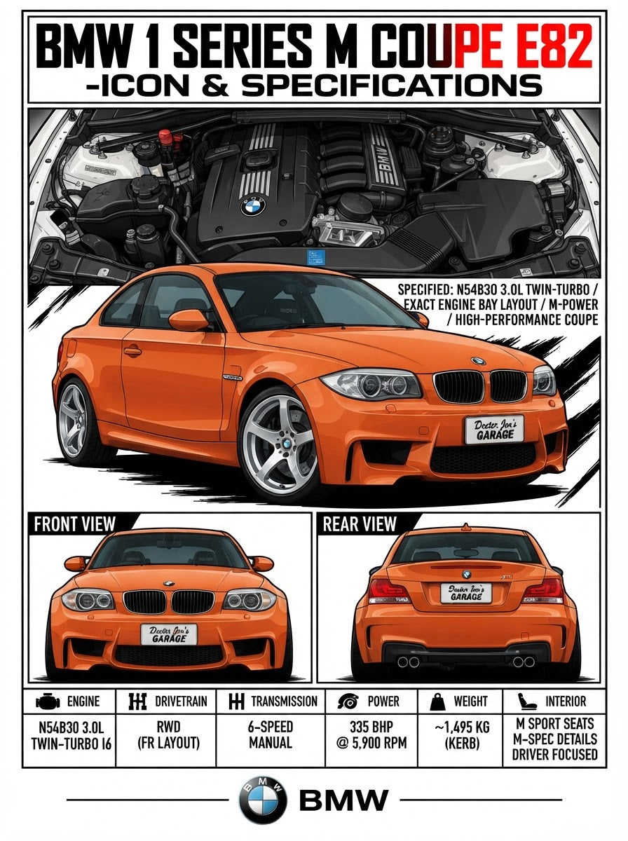 Standalone BMW 1 Series M Coupe E82 specification print artwork