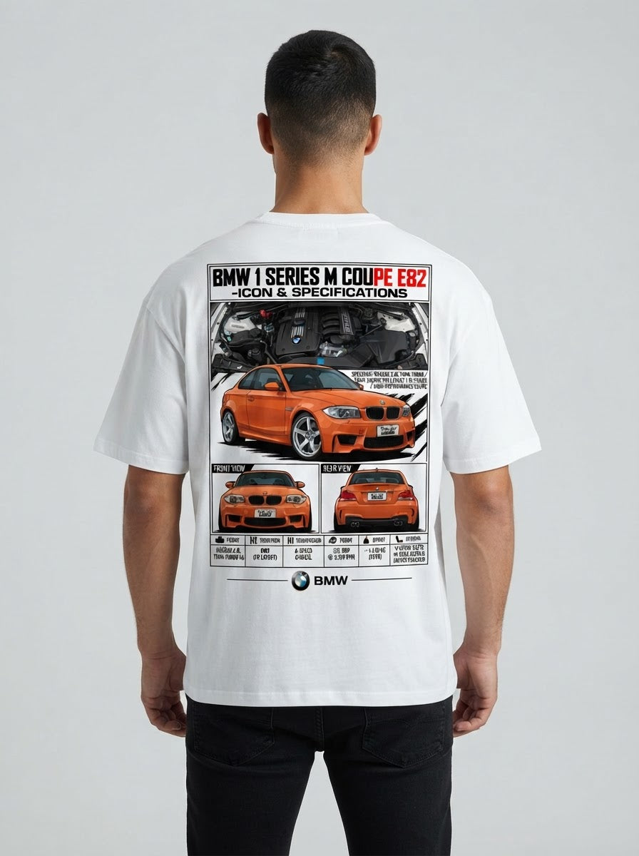 BMW 1 Series M Coupe E82 shirt print shown on model back
