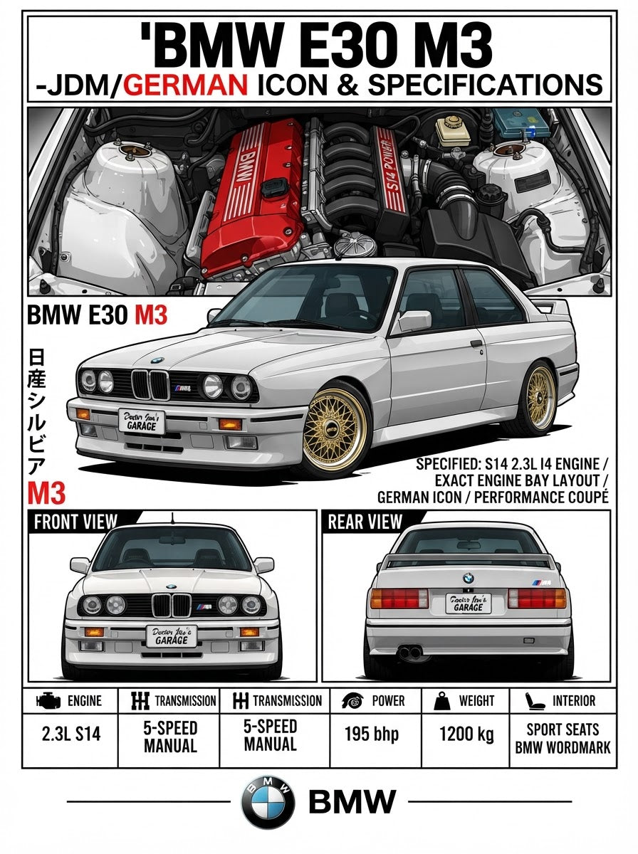 Standalone BMW E30 M3 specification print artwork