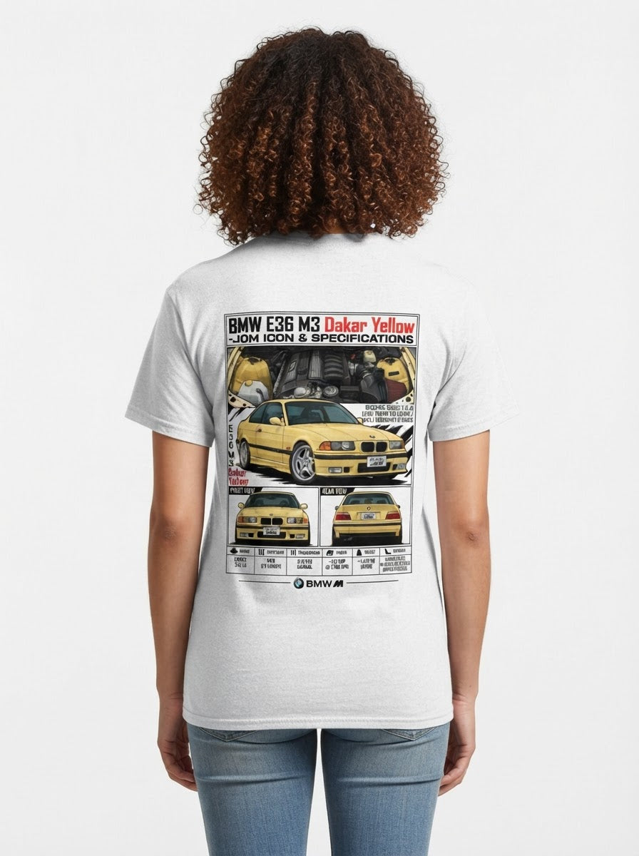 BMW E36 M3 shirt print shown on model back