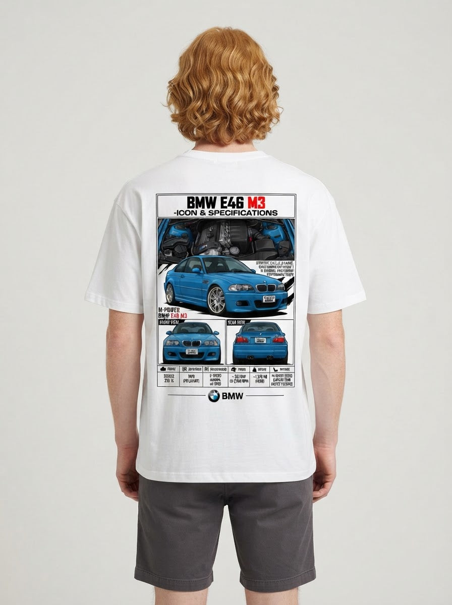 BMW E46 M3 shirt print shown on model back