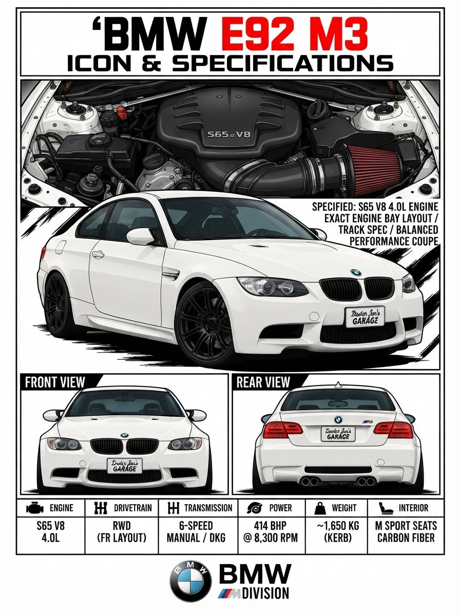 Standalone BMW E92 M3 specification print artwork