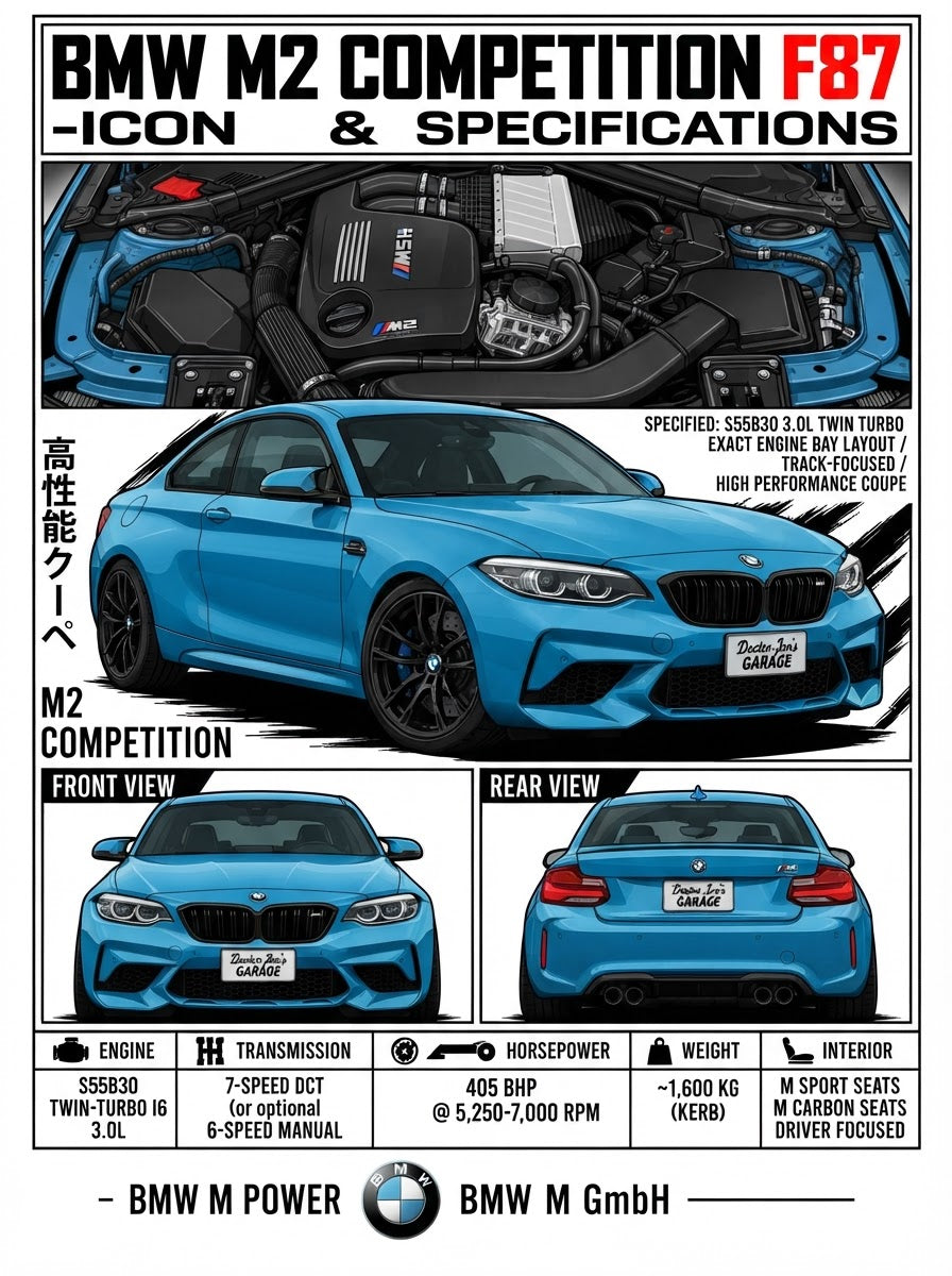 Standalone BMW M2 Competition F87 specification print artwork