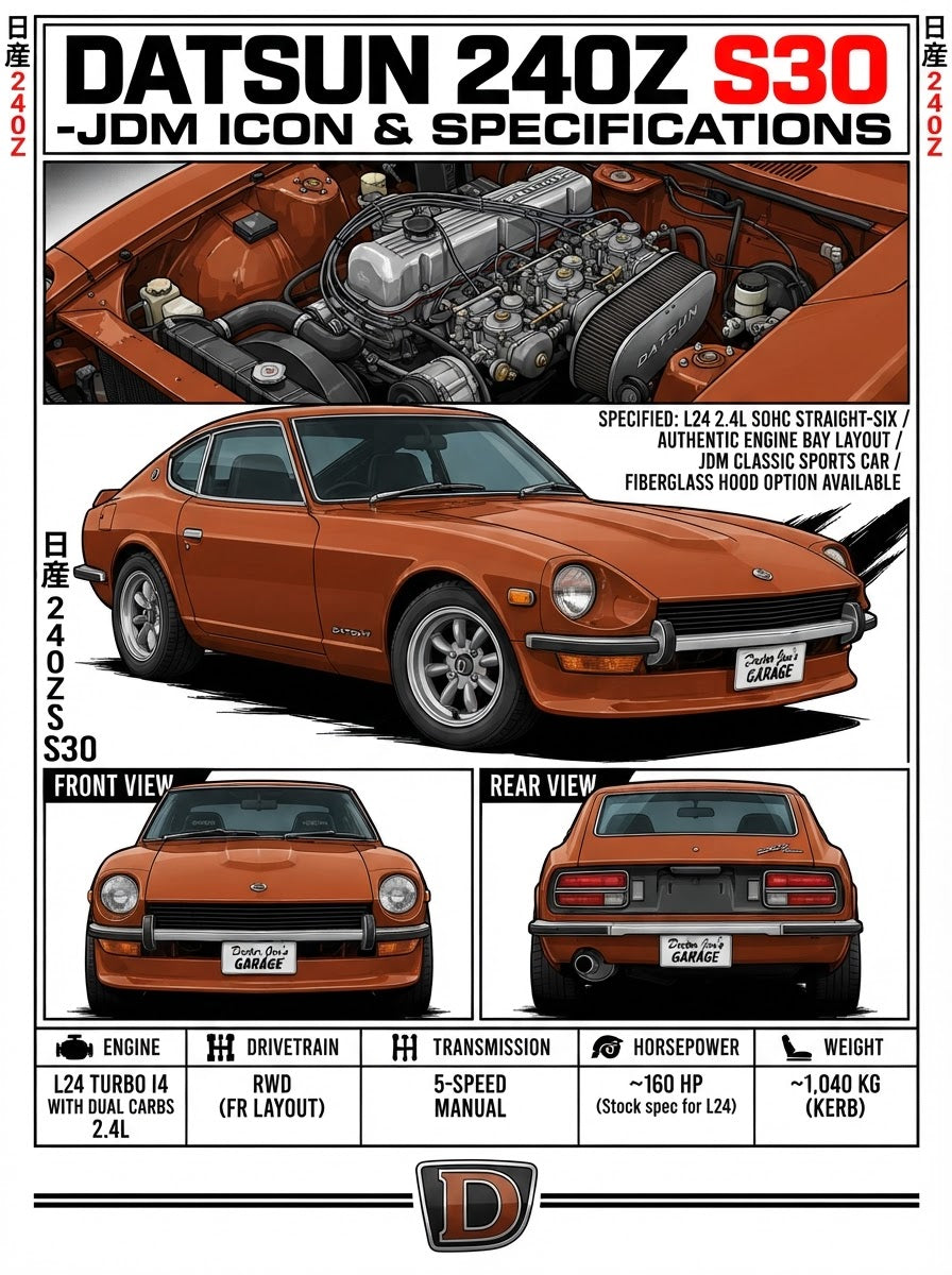 Datsun 240Z S30 standalone technical print artwork