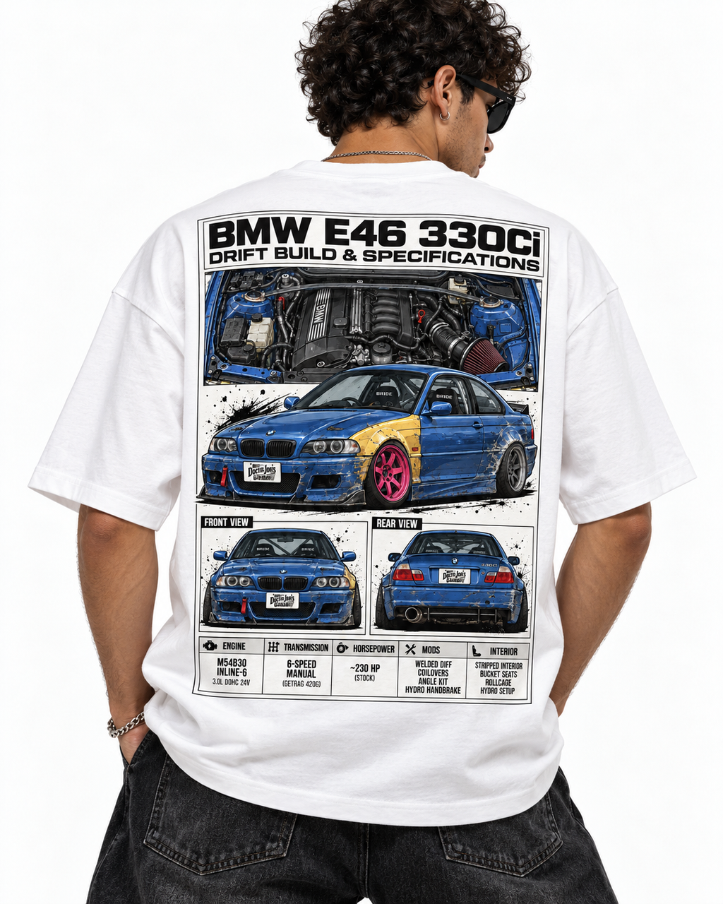 BMW E46 330Ci drift graphic T-shirt model back view