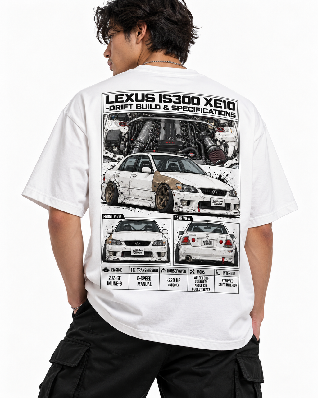 Lexus IS300 XE10 drift graphic T-shirt model back view