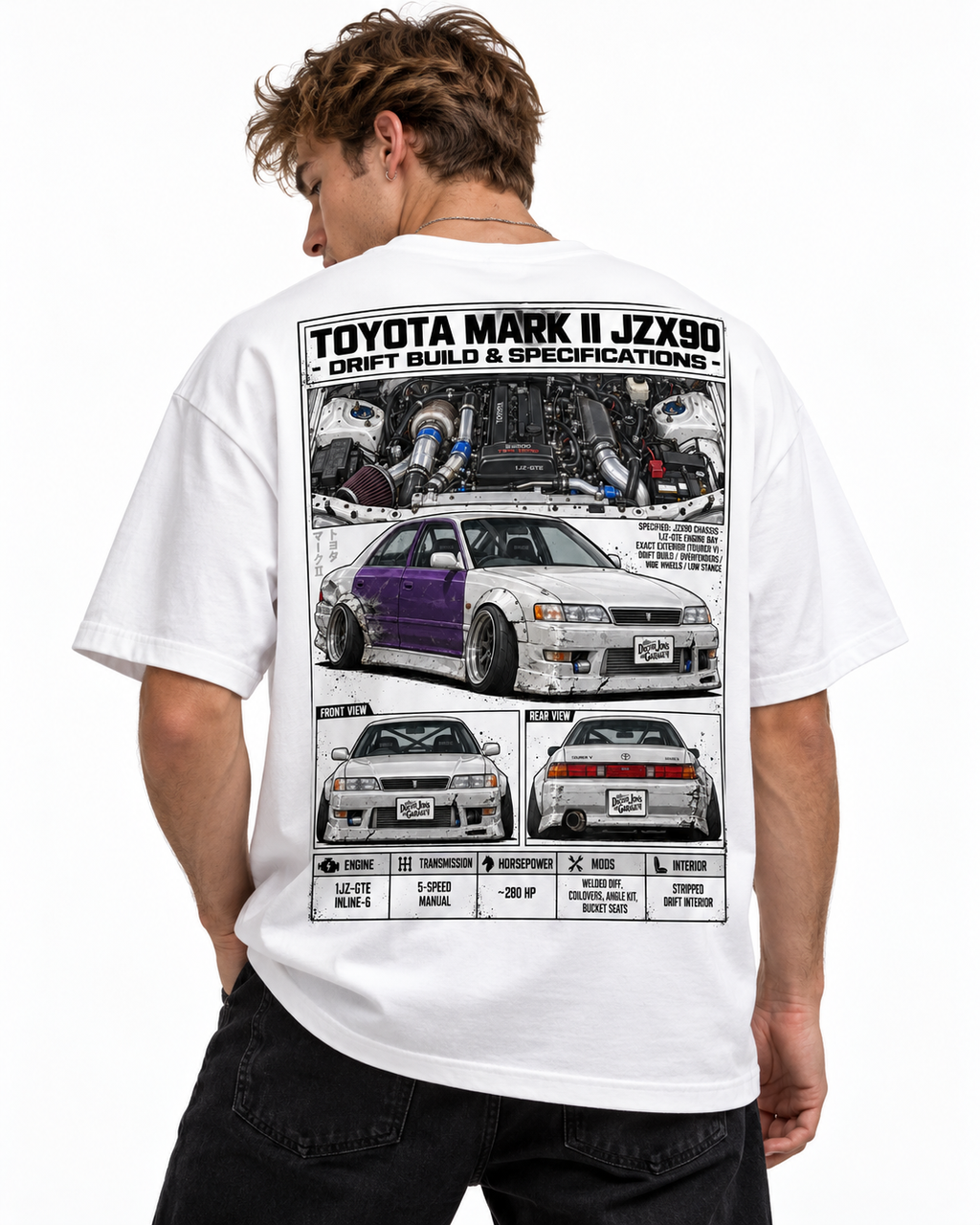 Toyota Mark II JZX90 drift graphic T-shirt model back view