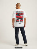 Model wearing white Honda CR-X SiR EF8 graphic T-shirt, back view