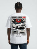 Mercedes-AMG C63 W204 graphic print on white T-shirt worn by model