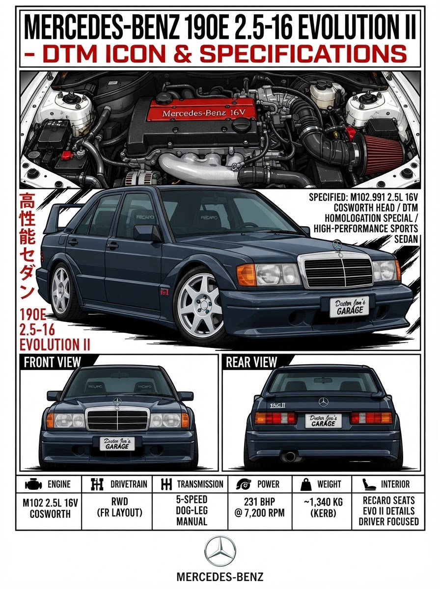 Standalone Mercedes-Benz 190E 2.5-16 Evolution II specification print artwork