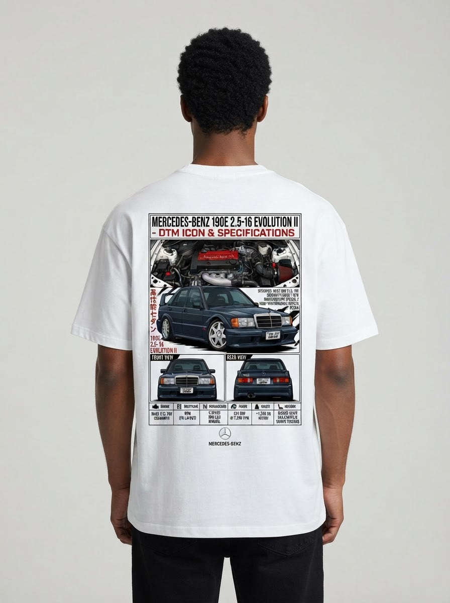 Mercedes-Benz 190E 2.5-16 Evolution II shirt print shown on model back