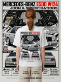 Mercedes-Benz E500 W124 shirt print shown on model back