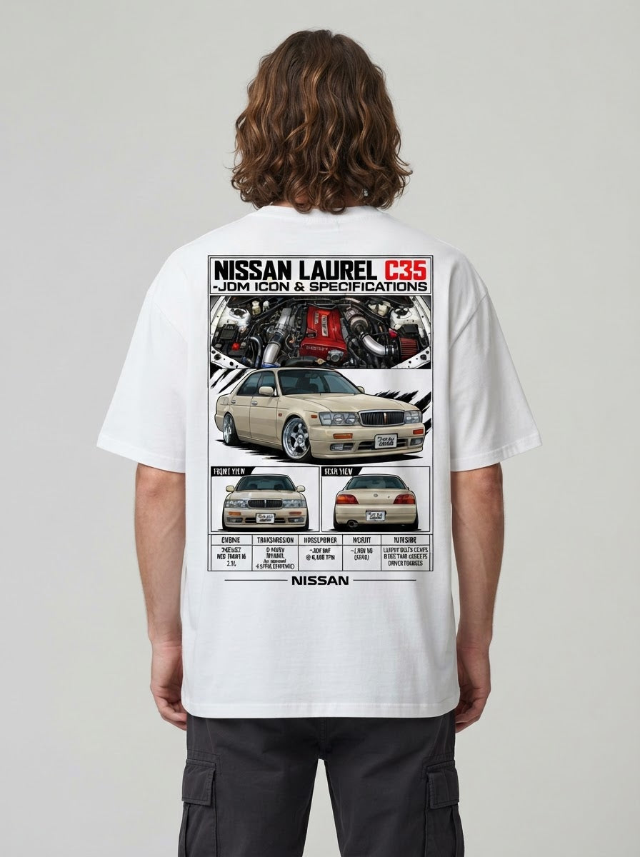 Nissan Laurel C35 shirt mockup model wearing back print