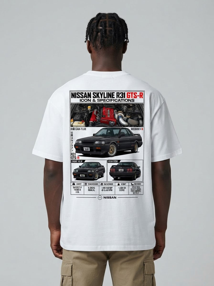 Nissan Skyline R31 GTS-R shirt modeled from behind