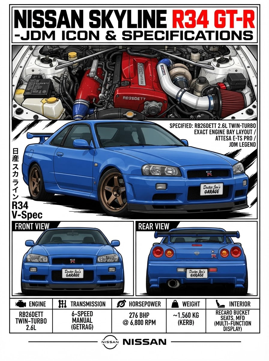 Nissan Skyline R34 GT-R standalone artwork for printing