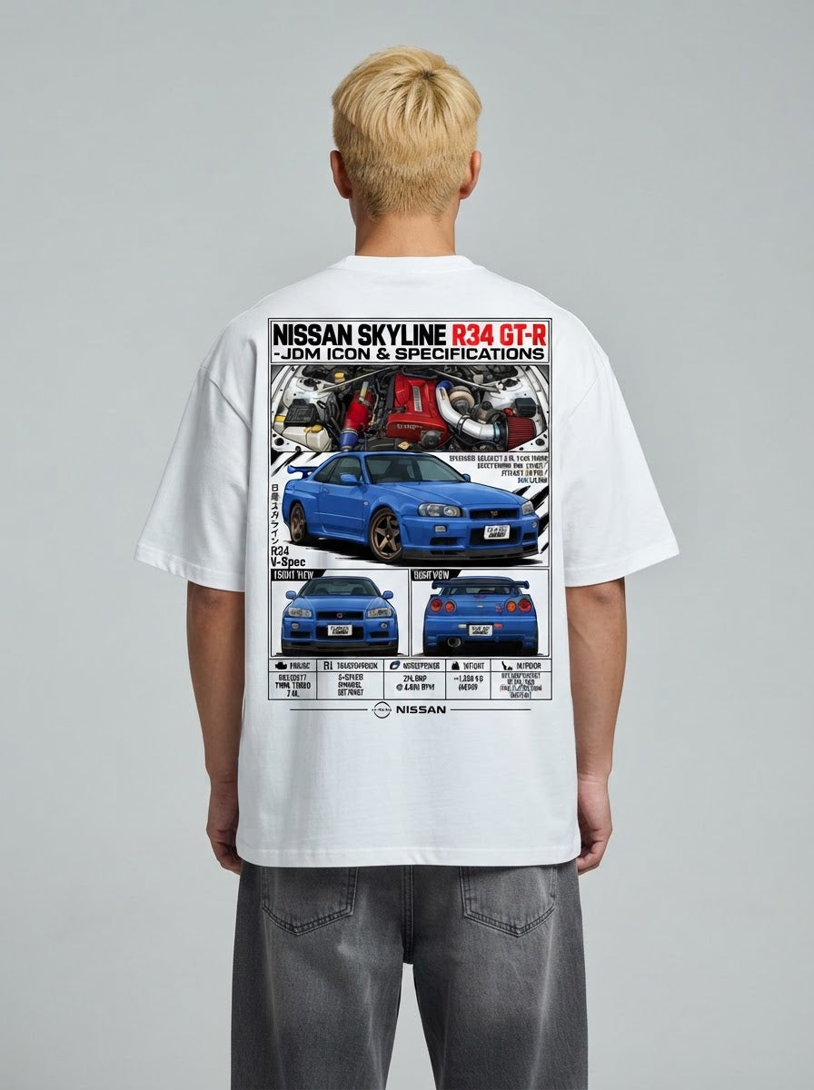 Nissan Skyline R34 GT-R shirt modeled from behind