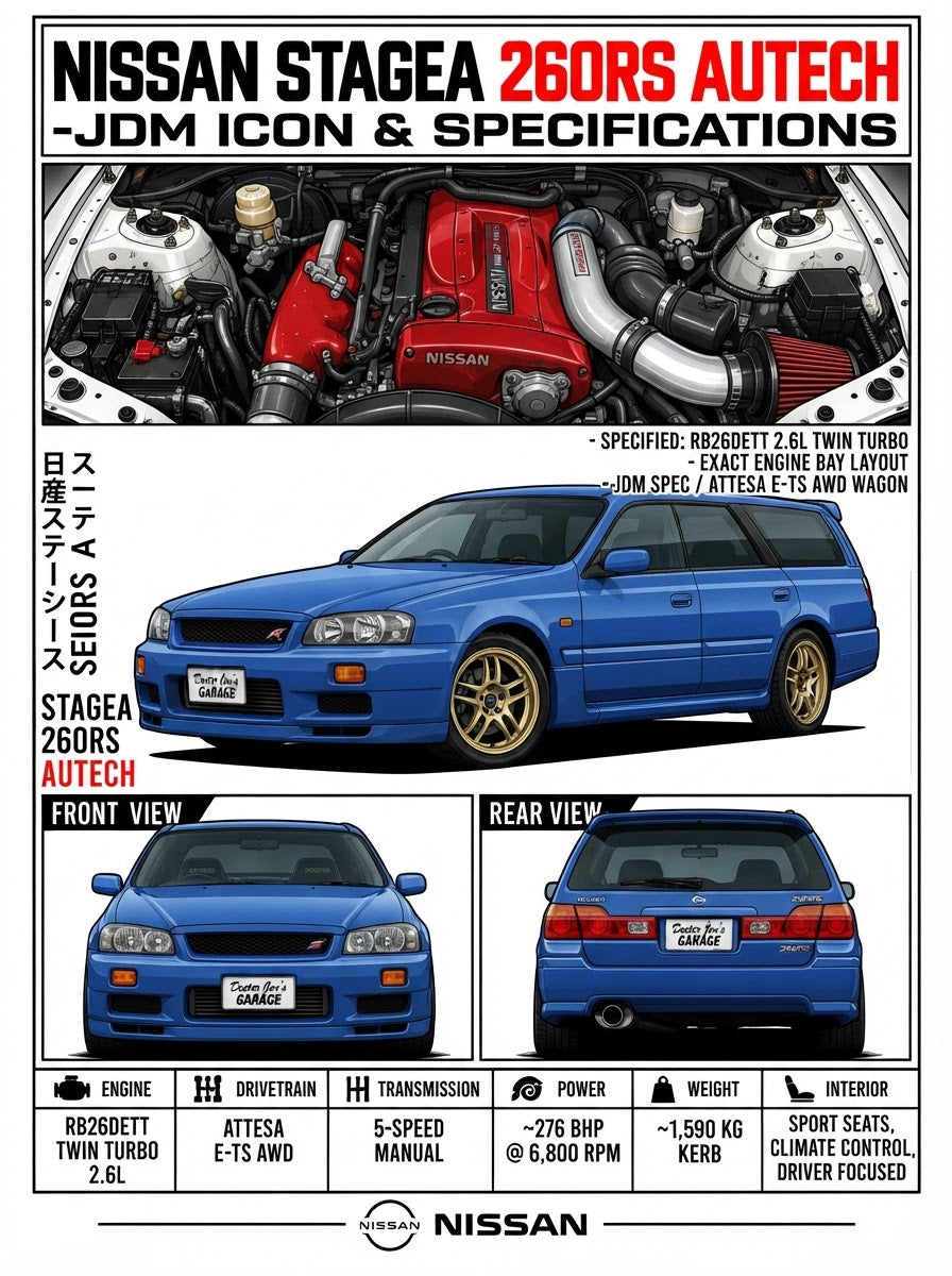 Nissan Stagea 260RS Autech standalone technical print artwork