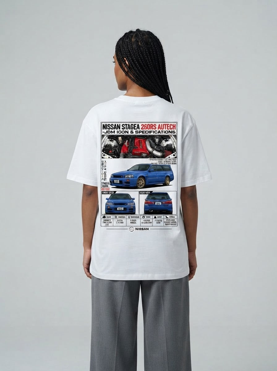 Nissan Stagea 260RS Autech shirt mockup model wearing back print