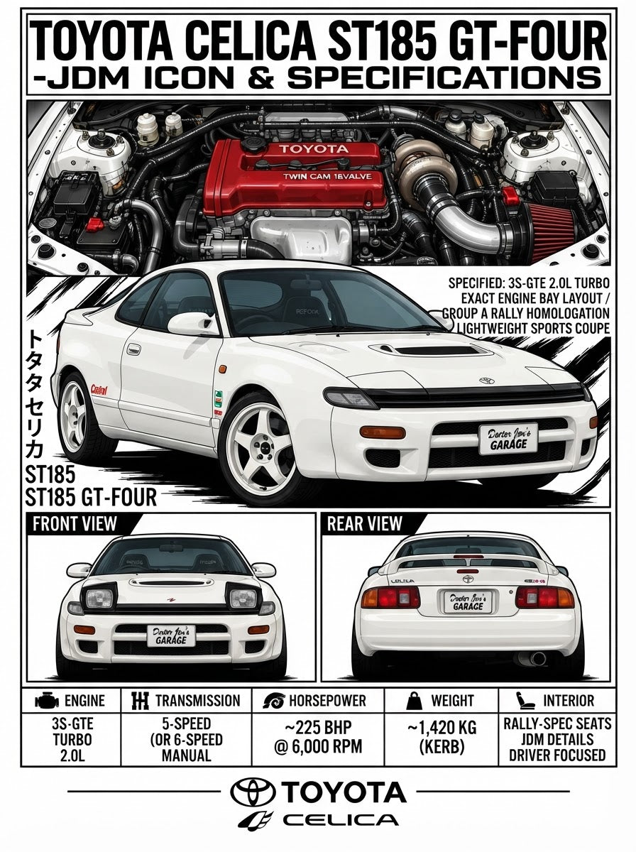 Toyota Celica ST185 GT-Four printable standalone technical car graphic