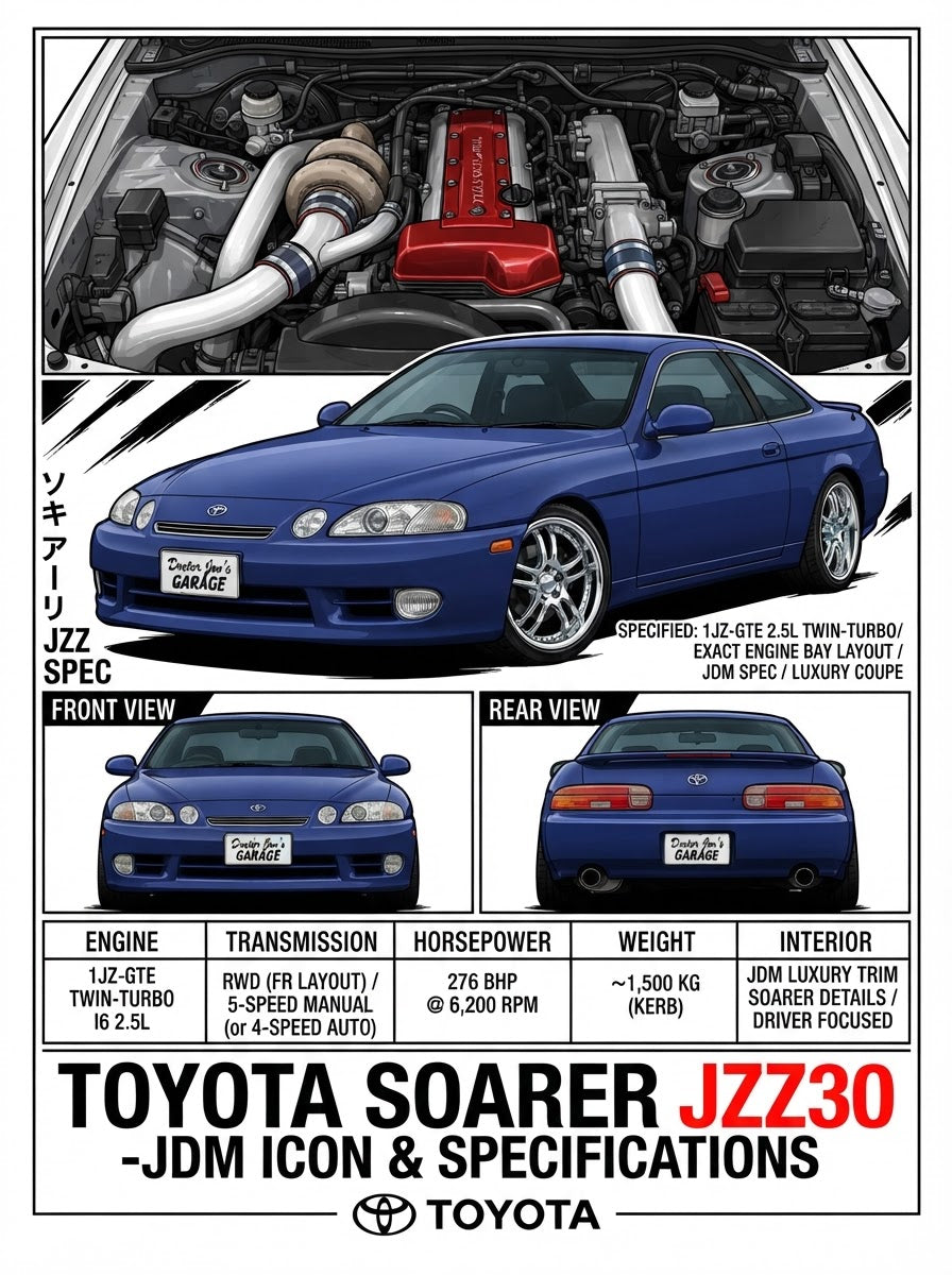 Toyota Soarer JZZ30 standalone technical print artwork