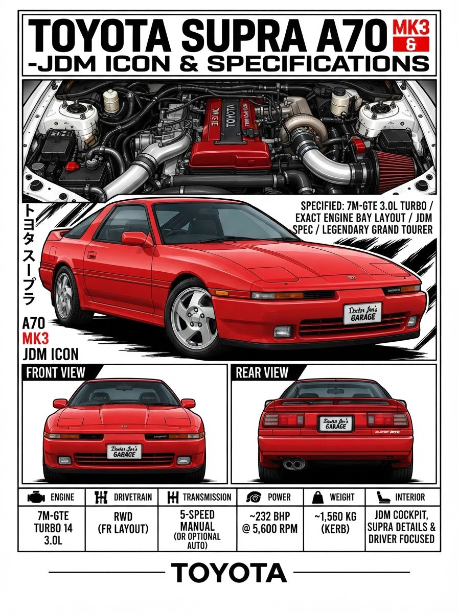 Toyota Supra A70 Mk3 standalone technical print artwork