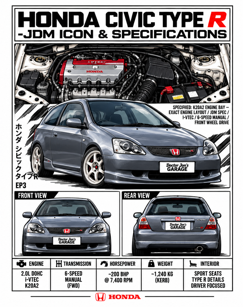Honda Civic Type R EP3 Graphic T-Shirt — White