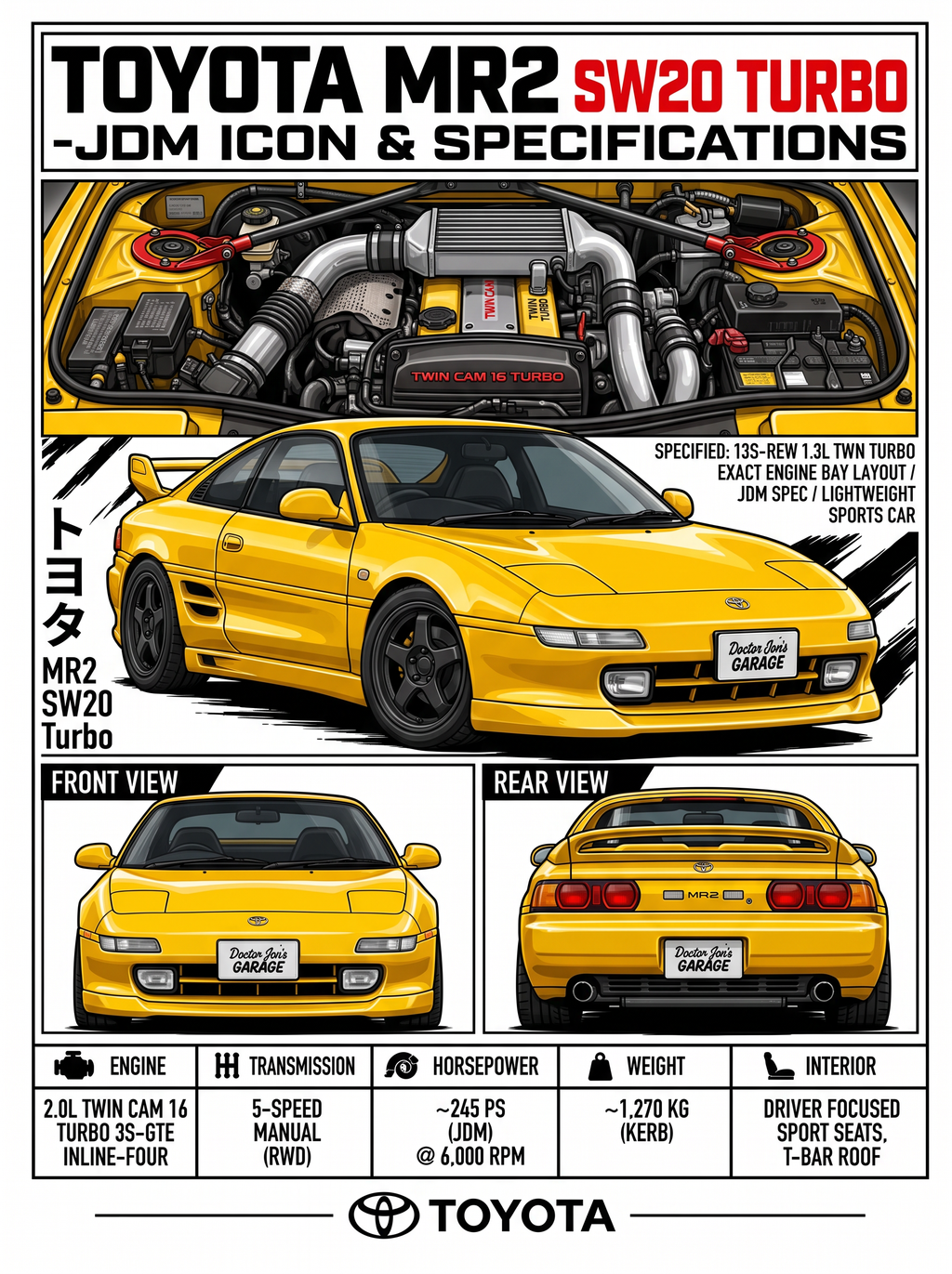 Standalone MR2 SW20 JDM specifications T-shirt artwork