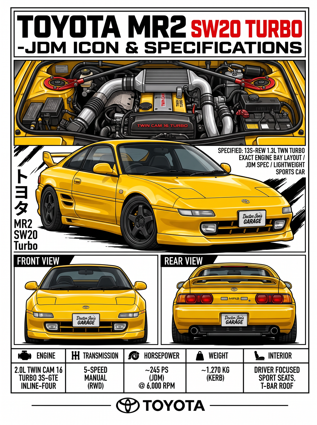 Standalone MR2 SW20 JDM specifications T-shirt artwork