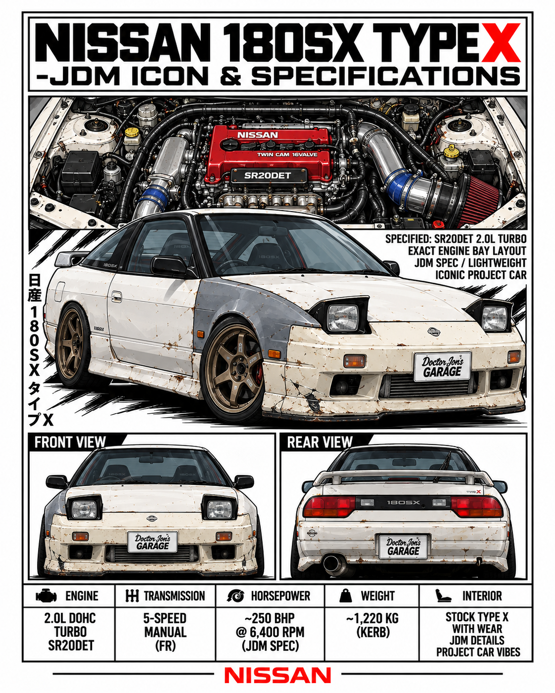 Nissan 180SX Type X – I Know What I've Got Graphic T-Shirt — White standalone print graphic