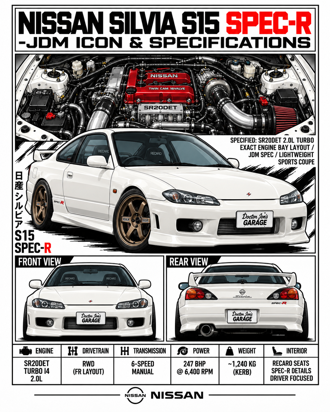 Standalone Silvia S15 JDM specifications T-shirt artwork