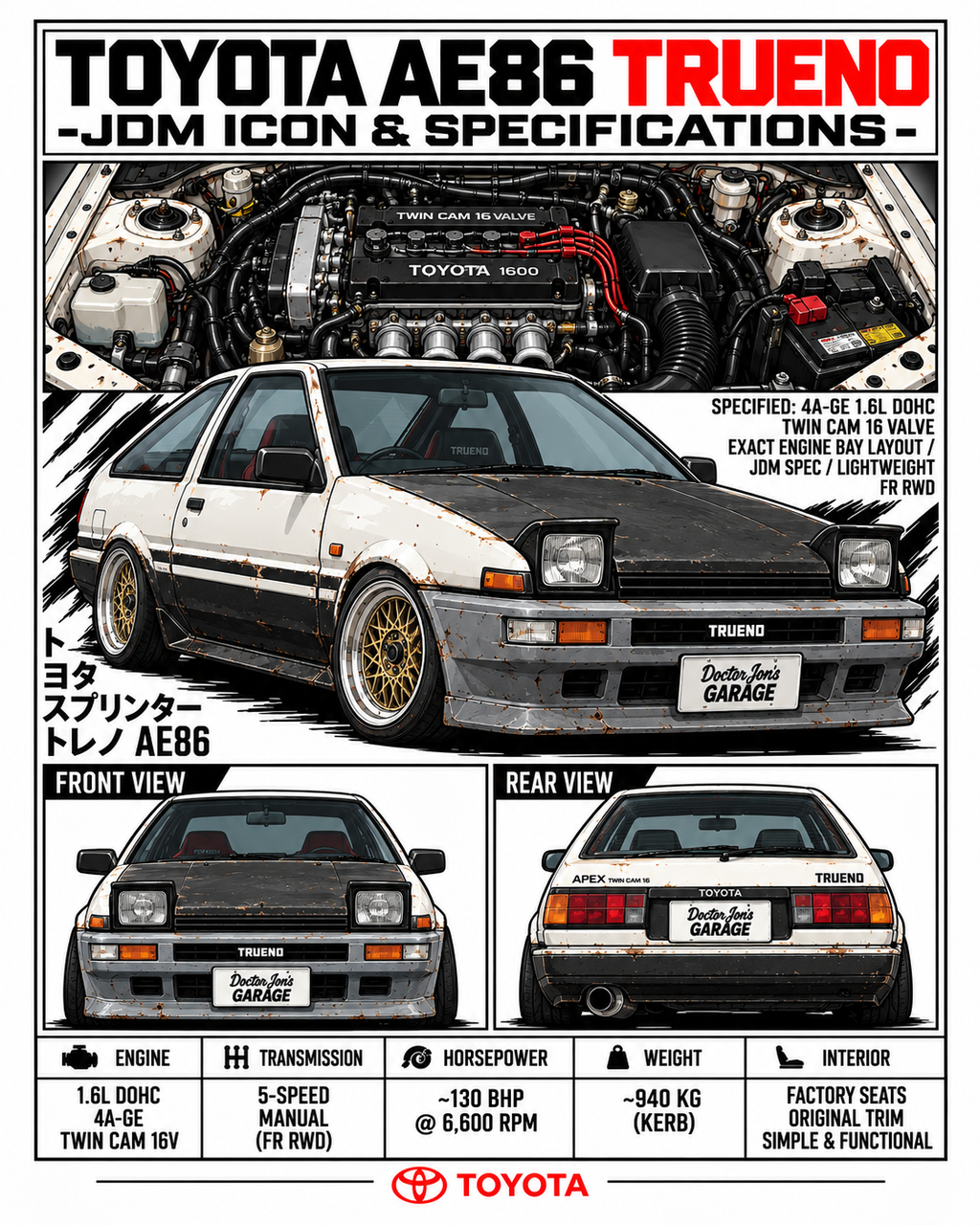 Toyota AE86 Trueno – I Know What I've Got Graphic T-Shirt — White standalone print graphic