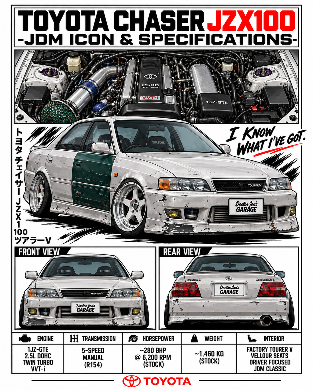 Toyota Chaser JZX100 – I Know What I've Got Graphic T-Shirt — White standalone print graphic