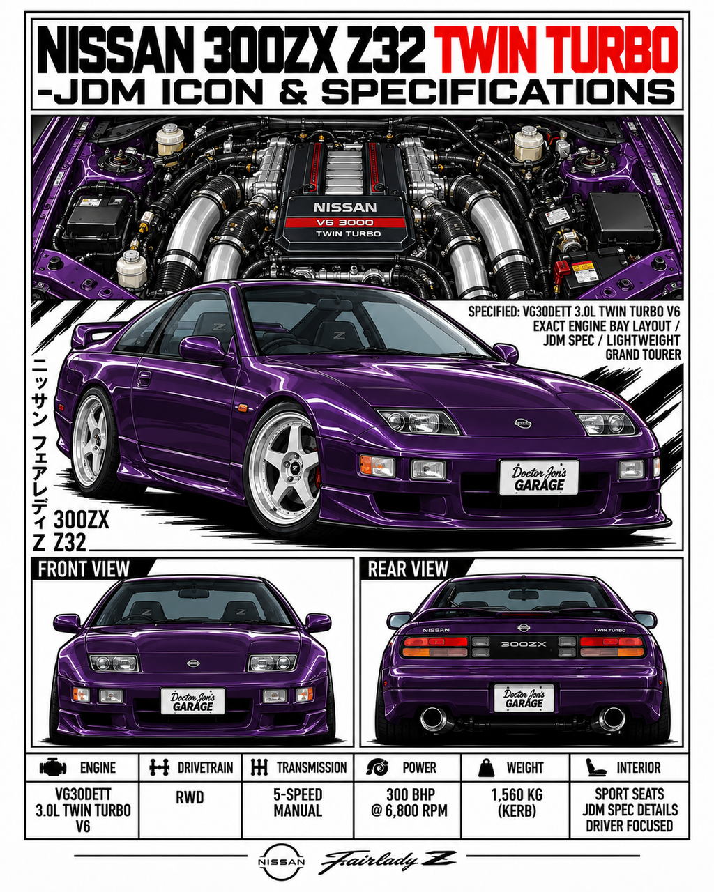Standalone 300ZX Z32 JDM specifications T-shirt artwork